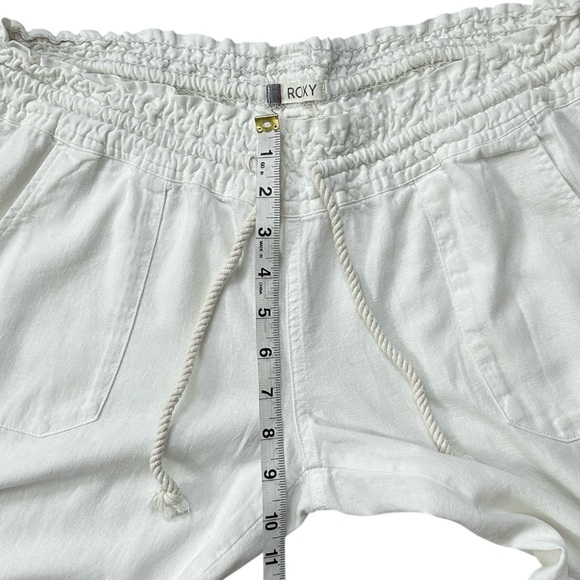 ROXY Oceanside Linen Blend Mid-Rise Flared 32” Inseam Pant White Size Large - Picture 7 of 14